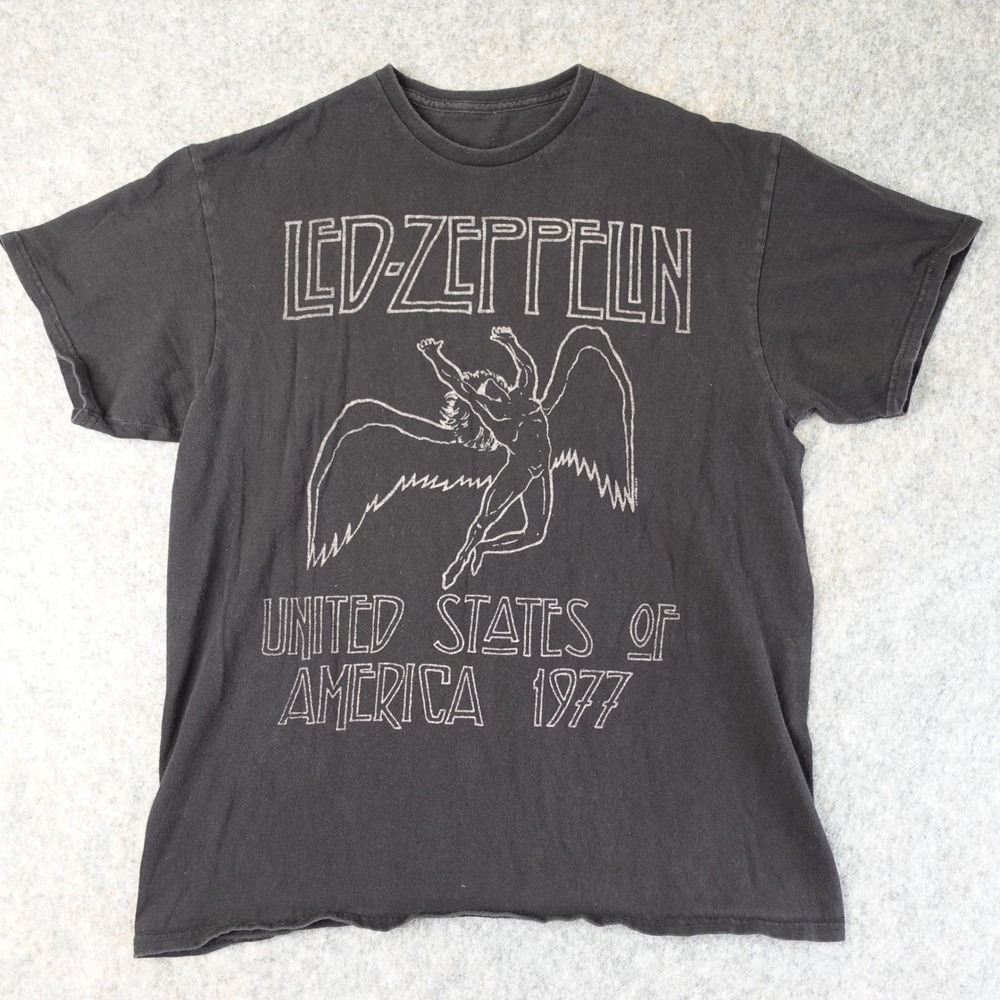 Vintage Led Zeppelin T Shirt Large Black 1977 USA Tour Swan Song Faded Tee Y2K